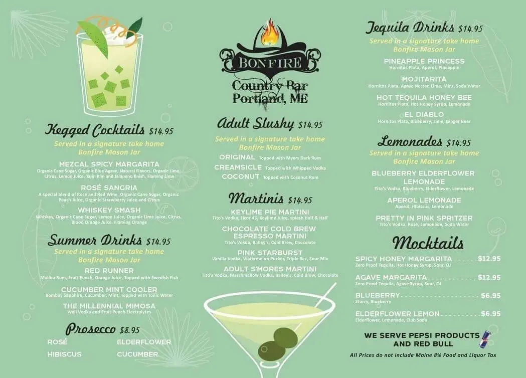 A menu of drinks and cocktails for the day.